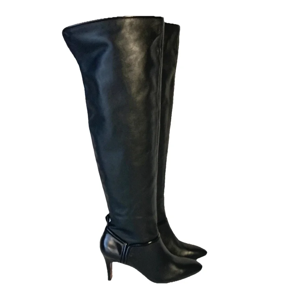 10 Crosby Derek Lam Pointy Over The Knee Black Leather Heel Boot Women 7 RP$650